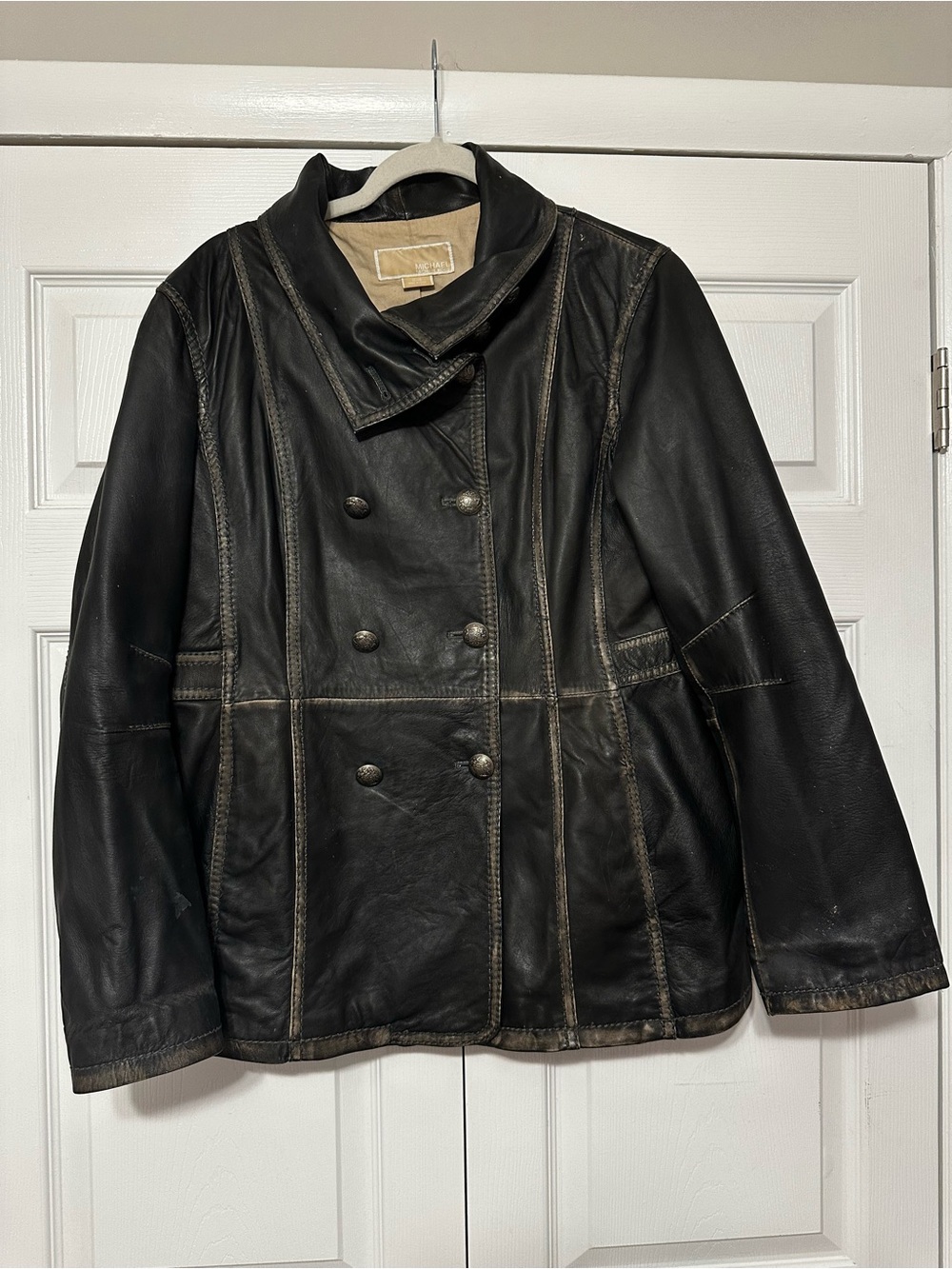 Michael Kors Black Double-Breasted Leather Jacket